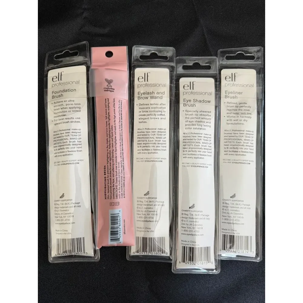 Brand New e.l.f. Cosmetics Set of 5 individual packaged makeup brushes and tools